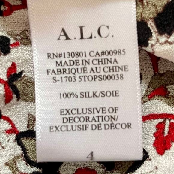 A.L.C. Silk Sleeveless Red White Black Floral Top 4 - Picture 6 of 7